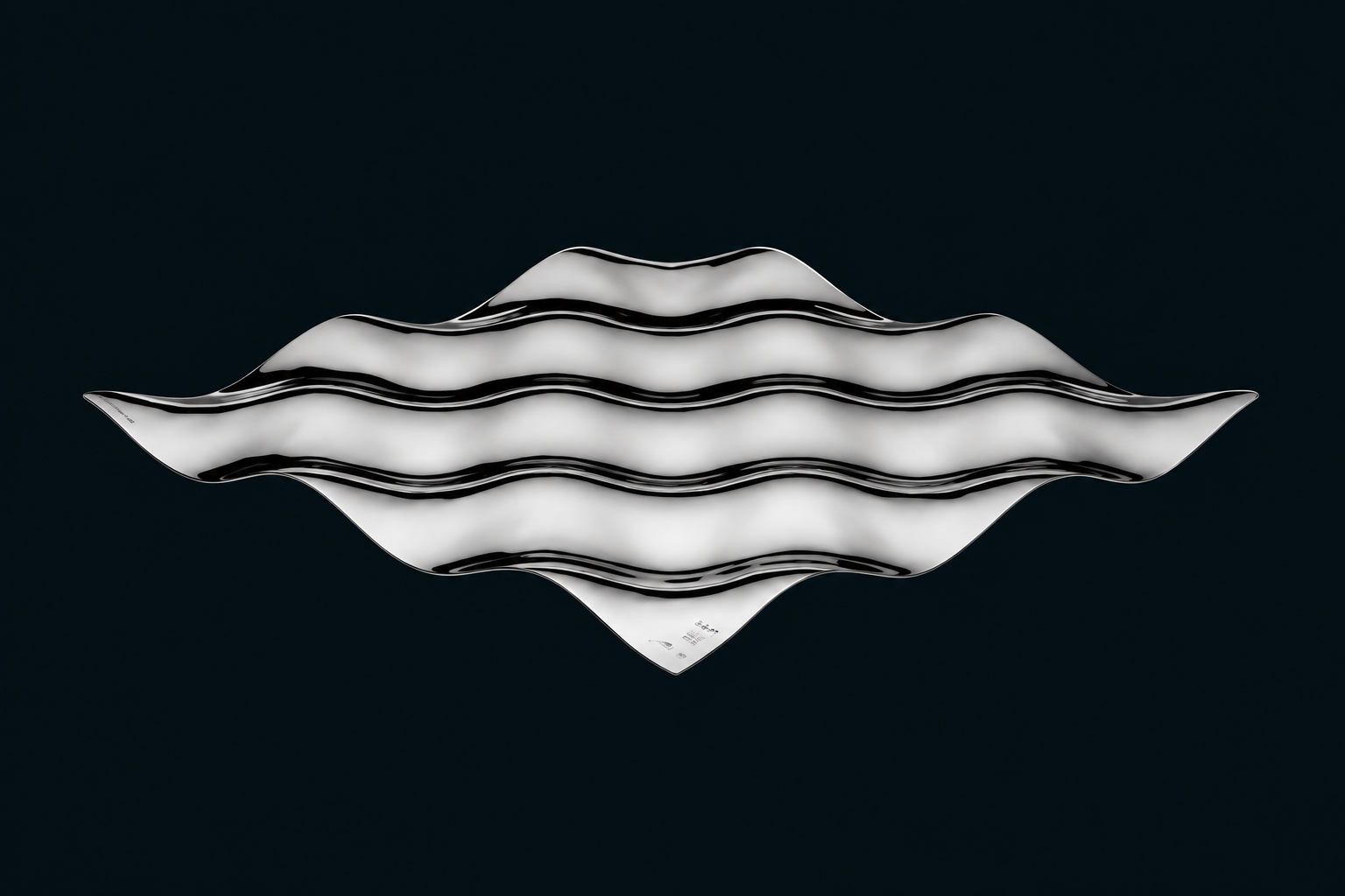 Unda by Álvaro Siza: a reflective metal surface with sinusoidal waves against a dark background.